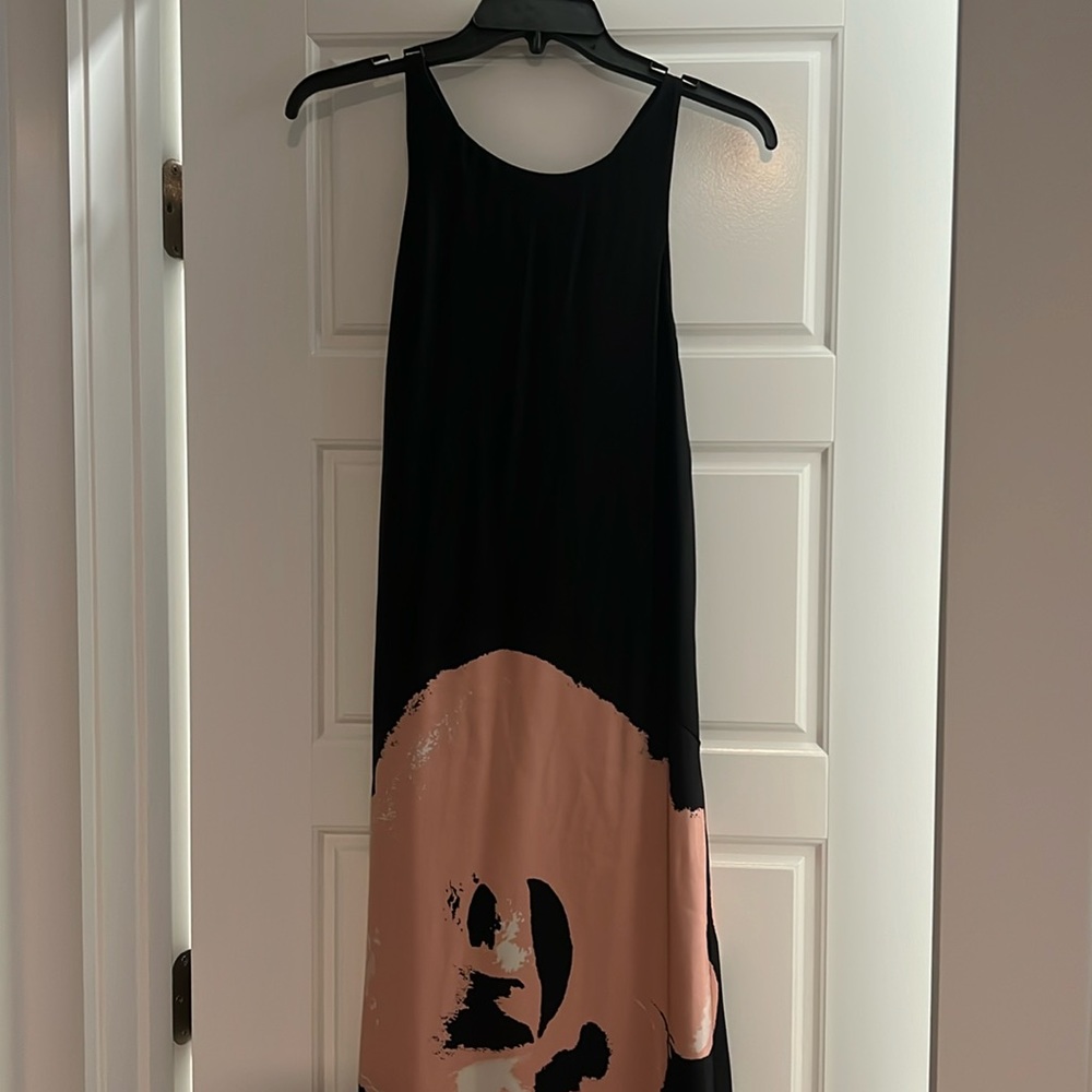 Gorgeous Halston Heritage black silk dress with pink floral design.